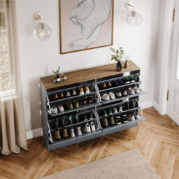 Grey& Oak Modern 4 Tier Drawer Door Shoe Cabinet Hallway Storage Space Organisation Unit - thumbnail 2