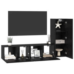 Berkfield Tv Cabinet Set 3 Pcs Black Oak 160 X 30 X 30 Cm Engineered Wood - thumbnail 3
