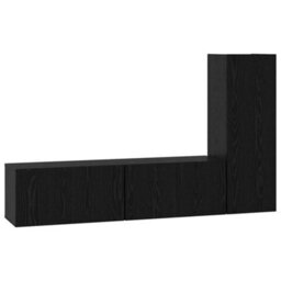 Berkfield Tv Cabinet Set 3 Pcs Black Oak 160 X 30 X 30 Cm Engineered Wood - thumbnail 2