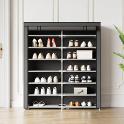 Thehotsale 7-Tier Shoe Rack Double-Row Shoe Cabinet With Roll-Up Door And Dustproof Cover - thumbnail 1