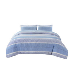 Duvet Cover And Pillowcase Set Stripe Monochrome Design Polycotton Bed Linen Blue - thumbnail 2