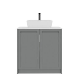 Royal Bathrooms Royal Bathroom Elmore 800mm Matt Pebble Grey Freestanding Bathroom Vanity Unit 2 Door Plain White Worktop With Cube Basin - thumbnail 7
