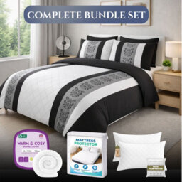 Lazzaro Luxury Single Bedding Bundle Set Microfiber Duvet Cover, Duvet, 2 Pillow Protectors & Mattress Protector Soft Hotel Quality - thumbnail 1