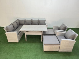 Fimous 10 Seater Rattan Garden Furniture Set Outdoor Patio Dining Corner Sofa Sets With Dining Table 2 Chairs Big Footstools - thumbnail 2