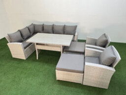 Fimous 10 Seater Rattan Garden Furniture Set Outdoor Patio Dining Corner Sofa Sets With Dining Table 2 Chairs Big Footstools - thumbnail 1