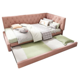 Btm 3Ft Single Daybed 90X190Cm, Pull Out Trundle Bed For Adults   Kids, Ottoman Bed With Slatted Frame, Velvet, Pink - thumbnail 6