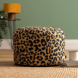 Icon Milano Leopard Soft Woven Kyoto Round Footstool Bean Bag, Multicolour - thumbnail 1
