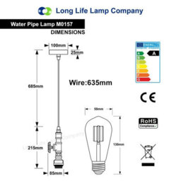 Long Life Lamps Company Industrial Pendant Light Rustic Metal Vintage Water Pipe Ceiling Light M0157 With 4W St58 - thumbnail 2