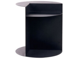 Wyld And Coco Evercraft Black Metal Round Side Table With Built-In Shelf, Open-One-Side Geometric End Table - thumbnail 3