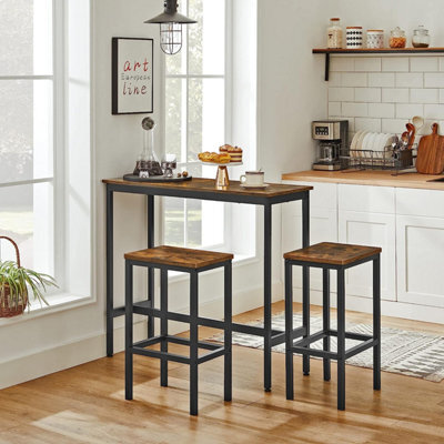 Songmics Vasagle Dining Table Set, Bar Table And Stools Set, Breakfast Bar Table With Bar Stools Set Of 2, Industrial Steel Frame - image 1