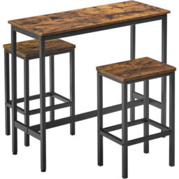 Songmics Vasagle Dining Table Set, Bar Table And Stools Set, Breakfast Bar Table With Bar Stools Set Of 2, Industrial Steel Frame - thumbnail 4