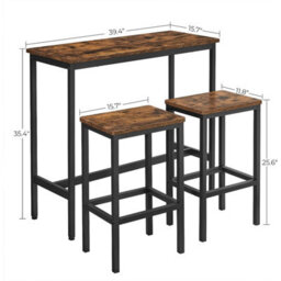 Songmics Vasagle Dining Table Set, Bar Table And Stools Set, Breakfast Bar Table With Bar Stools Set Of 2, Industrial Steel Frame - thumbnail 8