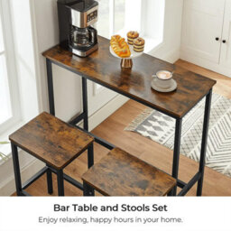 Songmics Vasagle Dining Table Set, Bar Table And Stools Set, Breakfast Bar Table With Bar Stools Set Of 2, Industrial Steel Frame - thumbnail 5
