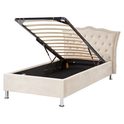 Beliani Ottoman Bed Velvet Metz 90 X 200 Cm (Eu Single) Beige - image 1