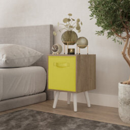 Urbn-Living Urbnliving 51Cm Height Oak Wooden Cube Storage Bookcase Yellow Inserts Scandinavian White Legs - thumbnail 1