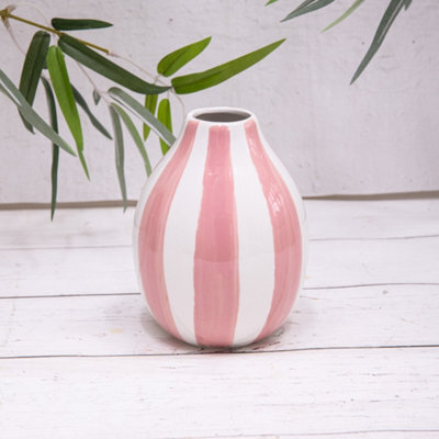Annibells Striped Pink Green & White Ceramic Vase (16701) - Pink - image 1