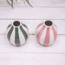 Annibells Striped Pink Green & White Ceramic Vase (16701) - Pink - thumbnail 4