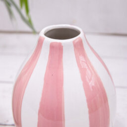 Annibells Striped Pink Green & White Ceramic Vase (16701) - Pink - thumbnail 2