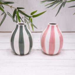Annibells Striped Pink Green & White Ceramic Vase (16701) - Pink - thumbnail 3