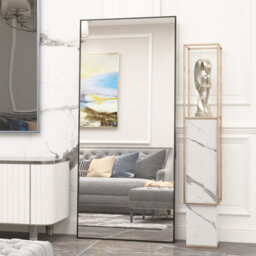 Cassilando Sleek Black Full Length Mirror/standing Wall Mirror 165 X 60Cm/64.96X23.62In  Aluminum Frame Full Leaning Or Hanging - thumbnail 2