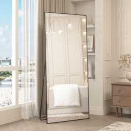 Cassilando Sleek Black Full Length Mirror/standing Wall Mirror 165 X 60Cm/64.96X23.62In  Aluminum Frame Full Leaning Or Hanging - thumbnail 5