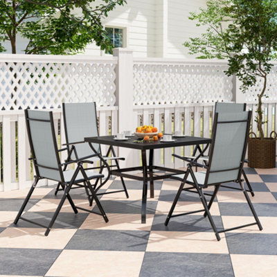 Outsunny 5 Pcs Garden Dining Set, Folding Chairs And Metal Top Table, Grey - image 1