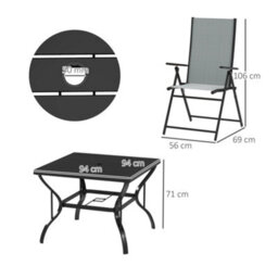 Outsunny 5 Pcs Garden Dining Set, Folding Chairs And Metal Top Table, Grey - thumbnail 3