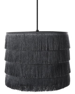 Wyld and Coco Aurahome Black Fringe Pendant Lamp With Polyester Fabric Shade, 300mm Diameter, 750mm Height - image 1