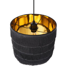 Wyld and Coco Aurahome Black Fringe Pendant Lamp With Polyester Fabric Shade, 300mm Diameter, 750mm Height - thumbnail 4