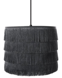 Wyld and Coco Aurahome Black Fringe Pendant Lamp With Polyester Fabric Shade, 300mm Diameter, 750mm Height - thumbnail 1