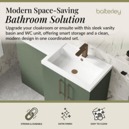 Balterley Right-Hand Bathroom Vanity And Wc Unit Combination With Basin - 1100mm - Satin Green With Brushed Bronze Handles - thumbnail 2