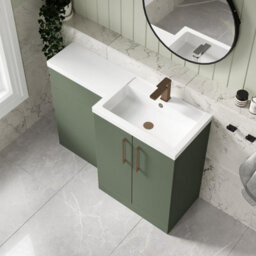 Balterley Right-Hand Bathroom Vanity And Wc Unit Combination With Basin - 1100mm - Satin Green With Brushed Bronze Handles - thumbnail 3