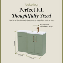 Balterley Right-Hand Bathroom Vanity And Wc Unit Combination With Basin - 1100mm - Satin Green With Brushed Bronze Handles - thumbnail 5