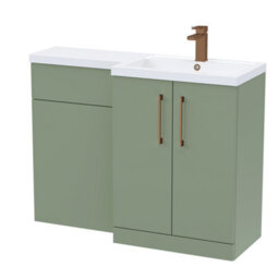 Balterley Right-Hand Bathroom Vanity And Wc Unit Combination With Basin - 1100mm - Satin Green With Brushed Bronze Handles