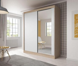Arte Bella 3 Sliding Door Wardrobe 1830mm Oak Sonoma Carcass, White Matt Front With Mirrored Door - Elegant Storage For Modern Homes - thumbnail 1