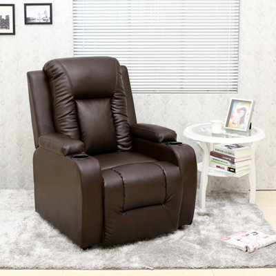 More4Homes Oscar Pushback Leather Recliner Chair W Cupholders (Brown) - image 1