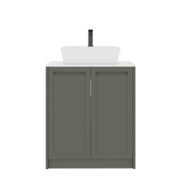 Royal Bathrooms Royal Bathroom Elmore 700mm Matt Green Freestanding Countertop Bathroom Vanity Unit 2 Door Plain White Worktop With Cube Basin - thumbnail 7
