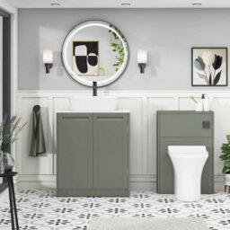 Royal Bathrooms Royal Bathroom Elmore 700mm Matt Green Freestanding Countertop Bathroom Vanity Unit 2 Door Plain White Worktop With Cube Basin - thumbnail 5