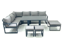 Fimous Aluminum Outdoor Garden Furniture Set Corner Sofa 3 Footstools Adjustable Rising Lifting Dining Table Sets Dark Grey - thumbnail 1