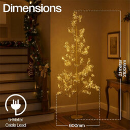 Xmas Haus 210Cm Outdoor Led Christmas Tree With Gold Balls Festive Light 1200 Warm White Leds, Copper Wire, Resin Base, 5M Cable & Ip20 Tran - thumbnail 2