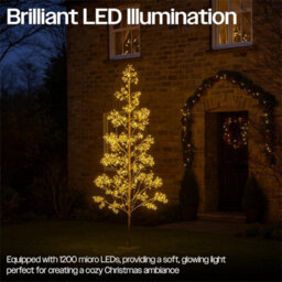 Xmas Haus 210Cm Outdoor Led Christmas Tree With Gold Balls Festive Light 1200 Warm White Leds, Copper Wire, Resin Base, 5M Cable & Ip20 Tran - thumbnail 3