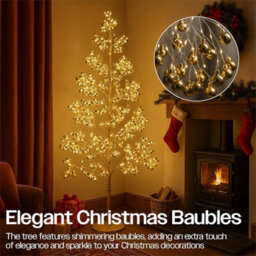 Xmas Haus 210Cm Outdoor Led Christmas Tree With Gold Balls Festive Light 1200 Warm White Leds, Copper Wire, Resin Base, 5M Cable & Ip20 Tran - thumbnail 4