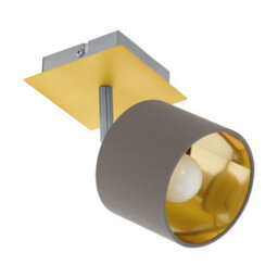 Elegant Brushed Brass Wall Light With Satin Nickel Shade And Cappuccino Fabric - thumbnail 1