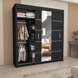 Ie Oslo Wardrobe With Rails & Shelves Sliding Door Wardrobe ( Black, 203 Cm ) - thumbnail 2