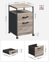 Songmics Office Filing Cabinet, 2-Drawer File Cabinet On Wheels, Steel Frame, Industrial, With Open Storage, Greige And Black - thumbnail 8