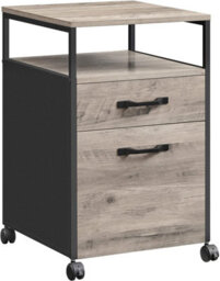 Songmics Office Filing Cabinet, 2-Drawer File Cabinet On Wheels, Steel Frame, Industrial, With Open Storage, Greige And Black - thumbnail 3