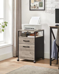 Songmics Office Filing Cabinet, 2-Drawer File Cabinet On Wheels, Steel Frame, Industrial, With Open Storage, Greige And Black - thumbnail 1