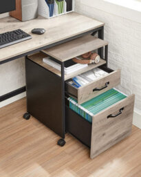 Songmics Office Filing Cabinet, 2-Drawer File Cabinet On Wheels, Steel Frame, Industrial, With Open Storage, Greige And Black - thumbnail 4