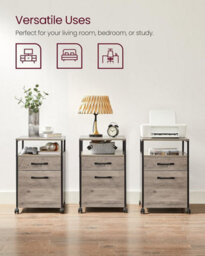 Songmics Office Filing Cabinet, 2-Drawer File Cabinet On Wheels, Steel Frame, Industrial, With Open Storage, Greige And Black - thumbnail 7