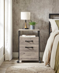 Songmics Office Filing Cabinet, 2-Drawer File Cabinet On Wheels, Steel Frame, Industrial, With Open Storage, Greige And Black - thumbnail 2